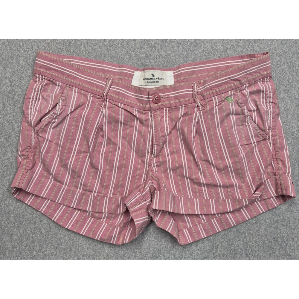 Vintage Abercrombie & Fitch Micro Shorts Womens 8 Pink White Striped Moose Logo